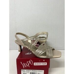 IMPO Women's Enya Champagne Square Toe Kitten Heel Slip On Slingback Sandal 8M